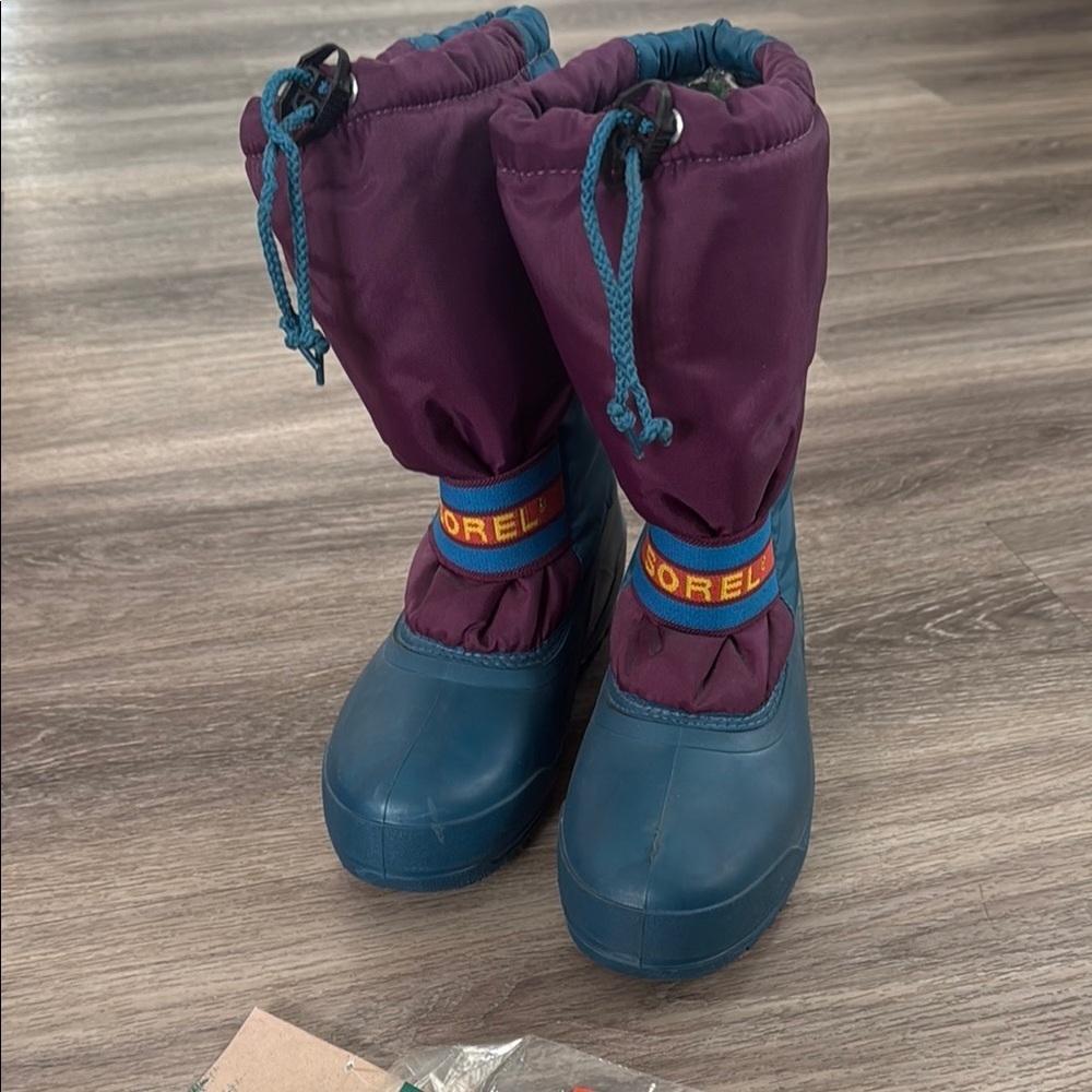 Sorel Kids Teal & Purple Winter Boots 6 Canadian original Waterproof RETRO - Picture 3 of 8